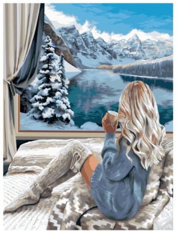 Diamond painting - Utsikt over vinterfjellet (blå) 40x50cm