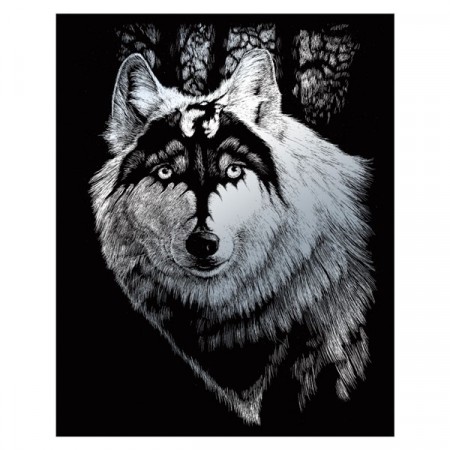 Skrapebilde - Dragon wolf på sølvfolie