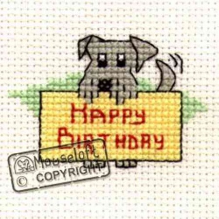 Mini korssting m/ kort & konvolutt - Happy birthday dog