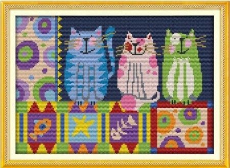 Korssting -Abstract painting cats (34x26cm)