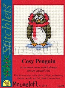Mini korssting m/ kort & konvolutt - Cosy Penguin