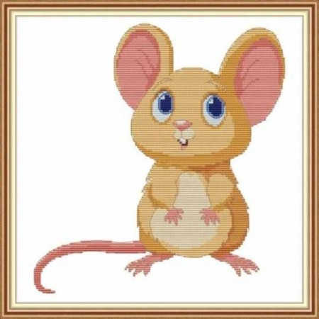 Korssting pakke -  Mouse with big eyes 32x32cm (Påtegnet)