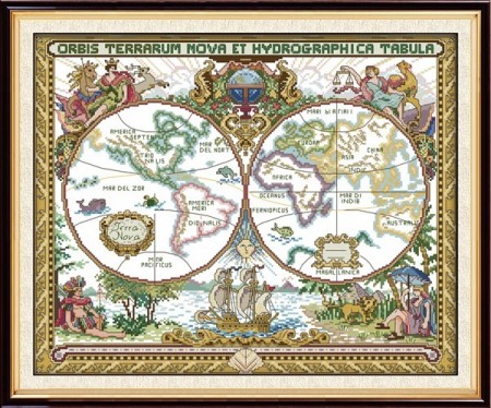 Korssting - Vintage world map 51x42cm