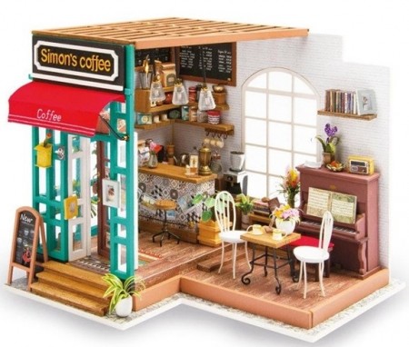 Simon`s coffee - Byggesett m/ lys - DIY Miniature Room