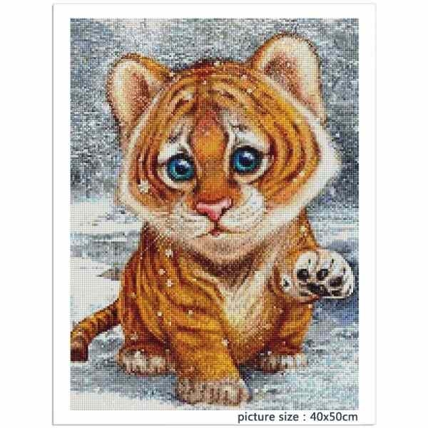 Ferdig - Diamond painting - Tiger unge 30x40 cm