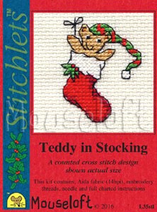 mini korssting - Teddy i julesokk