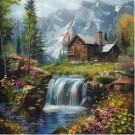 Diamond painting - Hytte med liten foss 50x50cm thumbnail