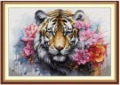 Korssting pakke - Tiger og blomster 62x44cm (påtegnet) 14CT thumbnail