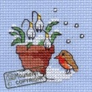mini korssting - robin and snowdrops thumbnail