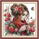 Korssting pakke - Girl like a flower 40x40cm (påtegnet) 14CT thumbnail
