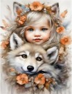 Diamond painting - Jente og ulv 40x50cm thumbnail
