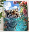 Paint by numbers - Tiger i blomster bassenget 40x50cm thumbnail