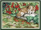 Korssting pakke - Cat and fish 30x21cm (påtegnet) 14CT thumbnail
