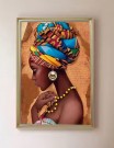 Korssting pakke - Kvinne med fargerik hodebekledning 38x48cm (påtegnet) 14CT thumbnail