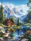 Diamond painting - Hytte ved innsjø 45x60cm thumbnail
