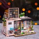 Kevin`s studio - Miniatyr hus - Byggesett i tre med lys thumbnail