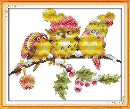 Korsstingpakke - Ugle med venner 39x33cm