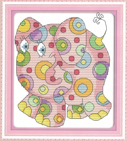 Korsstingpakke - Fargerik elefant 20x22cm (Påtegnet)