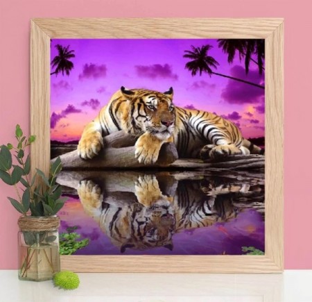 Diamond painting - Tiger (lilla) 40x40 cm