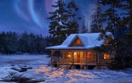 Diamond painting - Nordlyset over hytten 40x50 cm