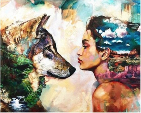 Paint By Numbers - Kvinne og ulv 40x50cm (pt)