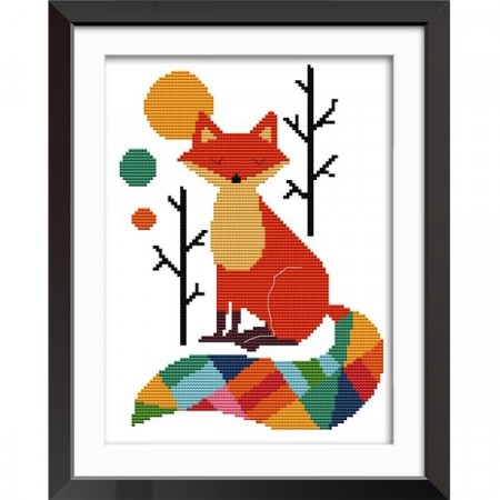 Korssting pakke - Colorful fox 22x30cm (påtegnet)