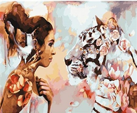 Paint by numbers - Kvinne og tiger 40x50cm