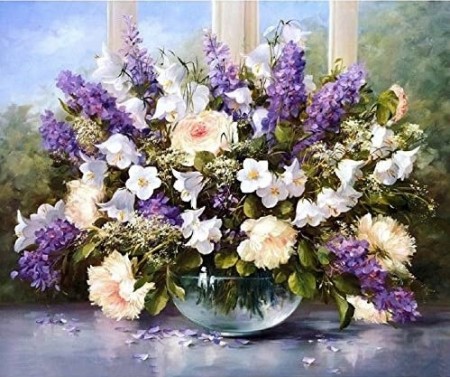 Diamond painting - Lilla og hvite blomster 40x50 cm