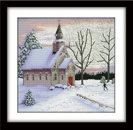 Korssting pakke - Vinter kirke 45x45cm