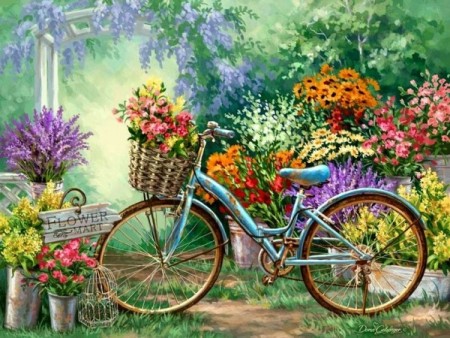 Paint By Numbers - Sykkel og blomster 40x50cm (pt)
