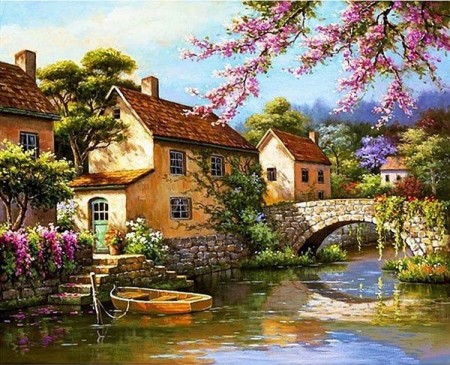 Diamond Painting - Idyllisk landsby 50x40cm