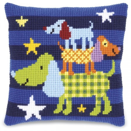 Korssting pute - Artige hunder 40x40cm