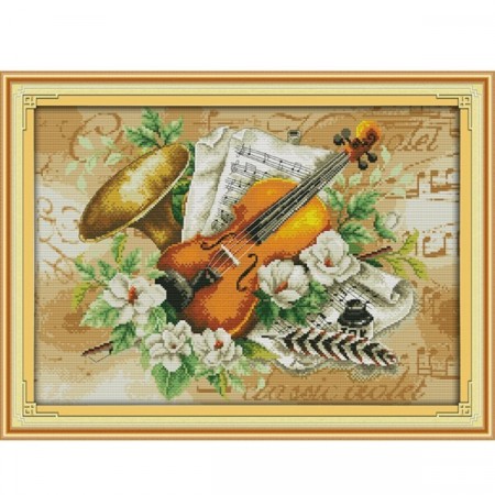 Korssting pakke - Blomster & Violin 49x36cm