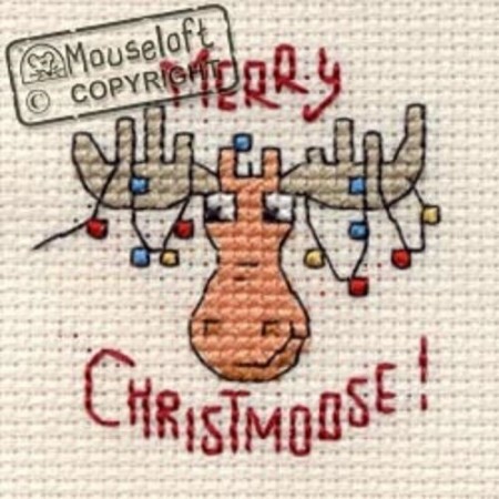 Mini korssting m/ kort & konvolutt - Merry christmoose