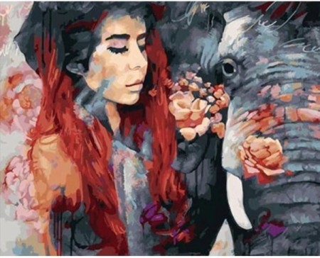 Paint By Numbers - Kvinne og elefant 40x50cm