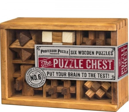 Puzzle Chest gaveeske - 6 tankenøtter i tre