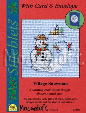 Mini korssting m/ kort & konvolutt  - Village Snowman