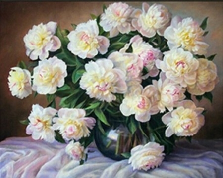 Paint By Numbers - Hvite blomster 40x50 cm