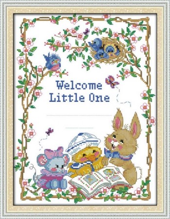 Korssting pakke - Welcome little one 28x35cm (Påtegnet)