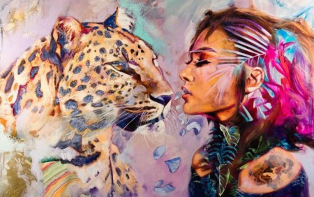 Paint By Numbers - Kvinne og leopard 40x50cm (pt)