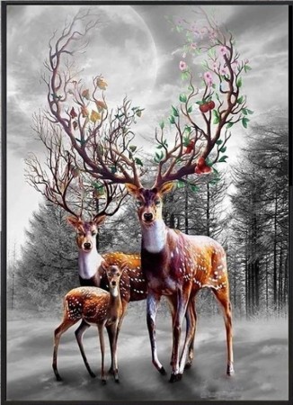 Diamond painting - Årstider- hjorter 40x50 cm