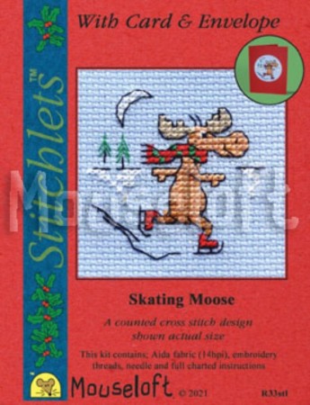 Mini korssting m/ kort & konvolutt - Skating Moose