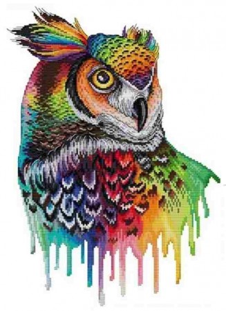 Korssting pakke - Rainbow owl 32x43cm 14CT