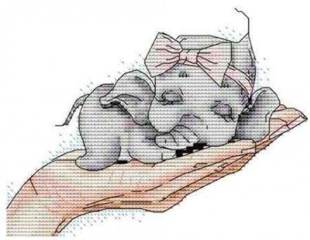 Korssting pakke - Super søt baby elefant 21x17cm 14CT
