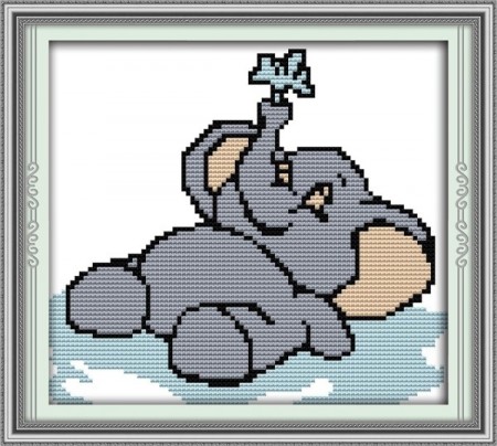 Korssting pakke - Badende elefant 21x20cm (Påtegnet)