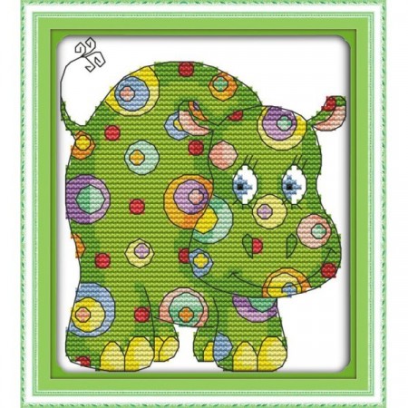 Korssting pakke - Grønn flodhest 20x22cm (Påtegnet)