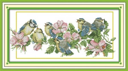 Korssting pakke - Fugler & Blomster 48x24cm (Påtegnet)