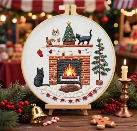 Broderisett med ramme - Jule peis 20cm