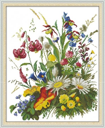 Korssting pakke - Ville blomster 46x55cm