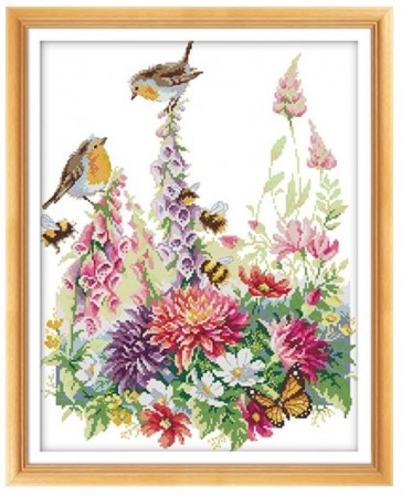 Broderipakke - Birds and Flowers 38x48cm (Påtegnet)